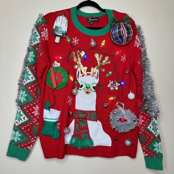 Ugly Christmas Sweater Llama LIGHTS UP Tacky Tinsel Xmas Party Winner Medium - Picture 1 of 5